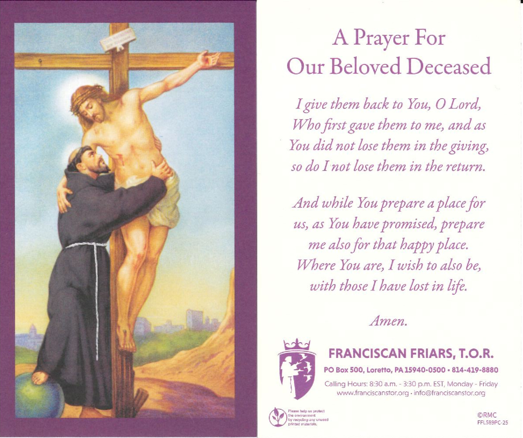 Prayer for Our Beloved Deceased Holy Card